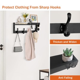 dreampossible Coat Rack Wall Mount with Shelf, Coat Hanger Wall Mount with Key Hooks and Mail Holder, Wood Entryway Floating Shelf with Hooks and Storage, Hat Rack for Wall Key Holder Mail Organizer