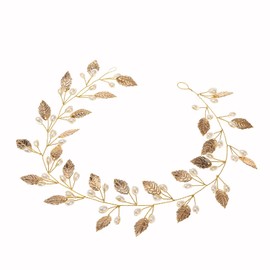 Flower Wedding Hair Vine Flower Bridal Hair Piece Crystal Rhinestone Headband for Women and Girls (Gold, One size)