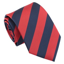 DQT Men's Classic Stripe Patterned Business Casual Party 8cm Classic Tie - Navy Blue & Red