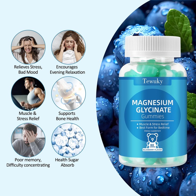 Magnesium Glycinate Gummies 2 Bottles, Sugar-Free for Adults & Kids,