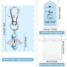 60 Pieces Angel Keychains Set Baby Shower Favors for Boy Girls Wedding Party Favors for Guests 60 Pieces White Organza Bags with Thank You Tags for Birthday Party Supplies(Blue)