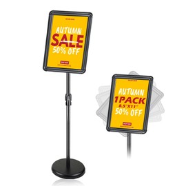 Adjustable Sign Stand Holder, 8.5 x 11 Inch Heavy Duty Pedestal Floor Standing Sign Holder with Round Safety Corner, Poster Sign Stand for School Church Business Show, Black (8.5×11 inch - 1 Pack)