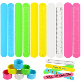 CCINEE 20PCS Silicone Ruler Slap Bracelets, Assorted Ruler Snap Bracelets Colorful Silicone Wristband with Scale for Kids Craft Classroom Prizes Gift Exchange Party Favors