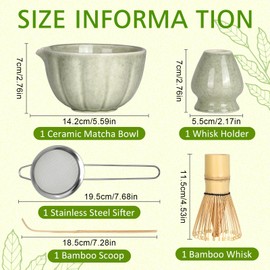 Matcha Whisk Set, 5 Pcs Matcha Making Kit with Ceramic Matcha Bowl with Spout, Matcha Whisk and Holder, Bamboo Scoop, Powder Starter Sifter for Matcha Lovers and Tea Ceremony