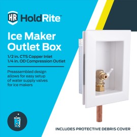 Holdrite HR-IM-M-0 2 Inch CTS x 1/4 Inch Compression Connection Ice Maker Outlet Box, Pre-Assembled, Copper Tailpiece, White