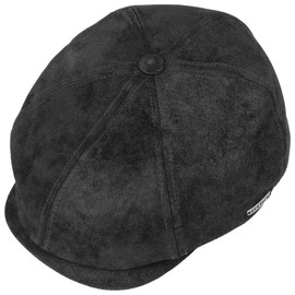 Stetson McCook Vintage Leather Cap Ivy hat Flat (M (56-57 cm) - Black)