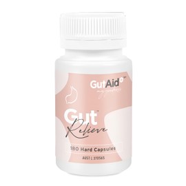 GutAid+ Gut Relieve 180 Capsules | Pure vegetarian enzyme formula. Relieves abdominal cramping, bloating and digestive discomfort. Assists healthy digestive system function and nutrient absorption. Reduces occurrence of food intolerances including dairy 