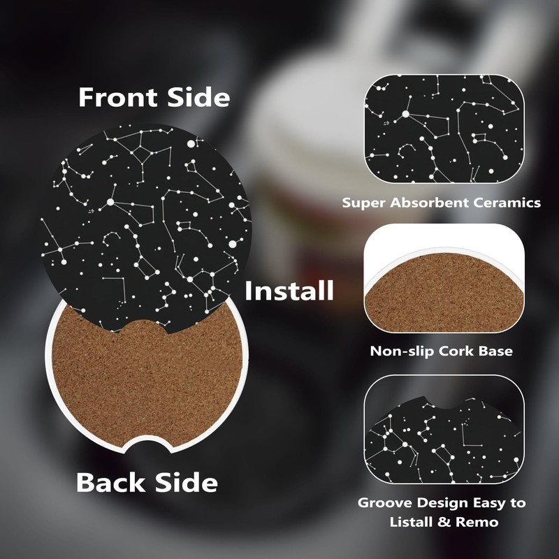 KWSAAHU Car Cup Holder Coasters, 2 Pcs Ceramic Coasters with