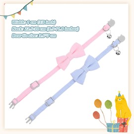 2 Pcs Kitten Collars, Soft Corduroy Small Cat Collar with Bell and Bow Tie, Adjustable Breakaway Safety Kitten Collars for Pets (Pink and Light blue)
