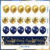 Navy Blue Gold 60th Birthday Banner, 18PCS Balloons, Outdoor Decor
