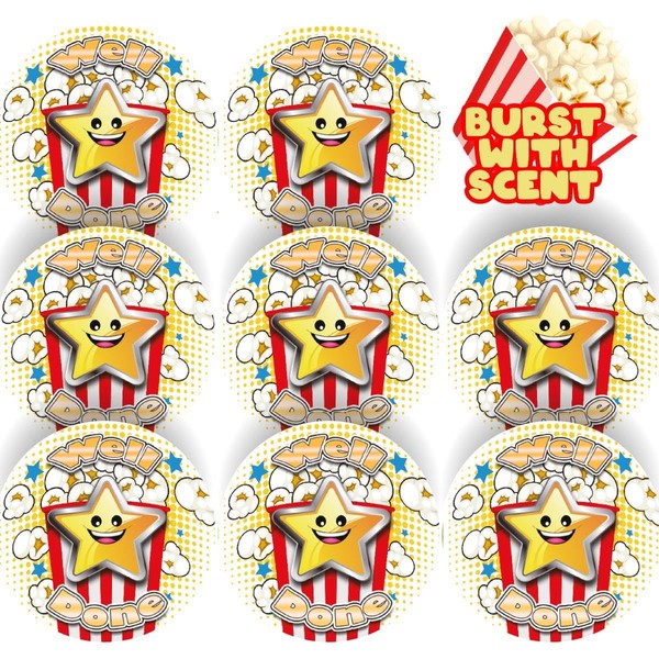 120 Popcorn Well Done 30mm Scented Reward Stickers for Teachers,