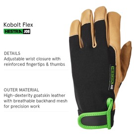 Hestra Job Kobolt Golden Flex Glove for Yard Week, General Projects and Precision Tasks - Black/Tan - 7