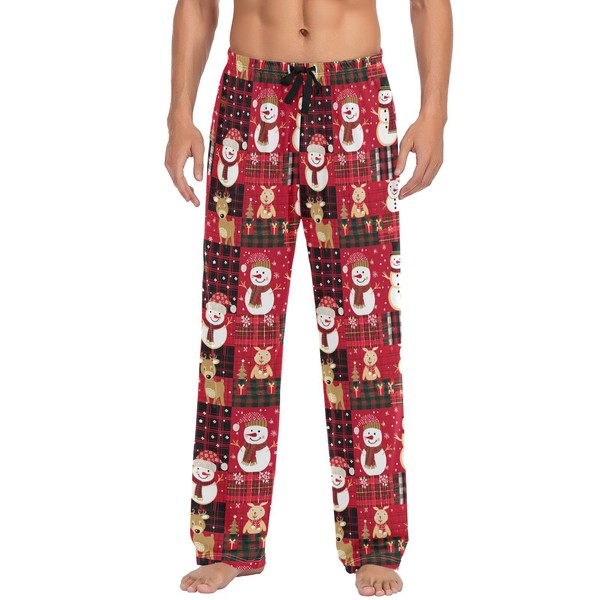 Christmas Pajama Pants for Men Red Christmas Plaid Snowman Pajama