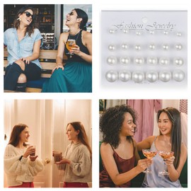 Pearl Earrings Studs for Women, White Pearl CZ Earrings Bridal Simulated Pearl Rhinestone Pearl Stud Earrings Set for Wedding Birthday Christmas Gift 24 Pairs