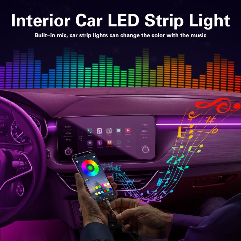 Interior Car LED Strip Lights APP Control, 5 in 1