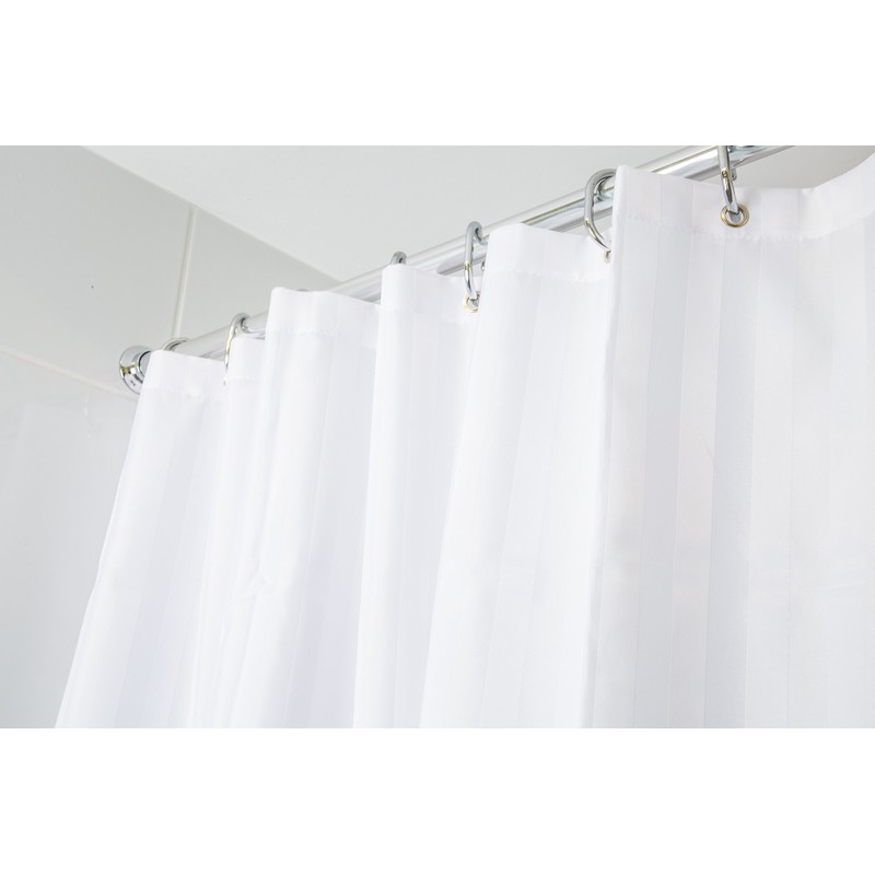 Croydex White Woven Stripe Water-Resistant Textile Shower Curtain,1800 x 1800mm