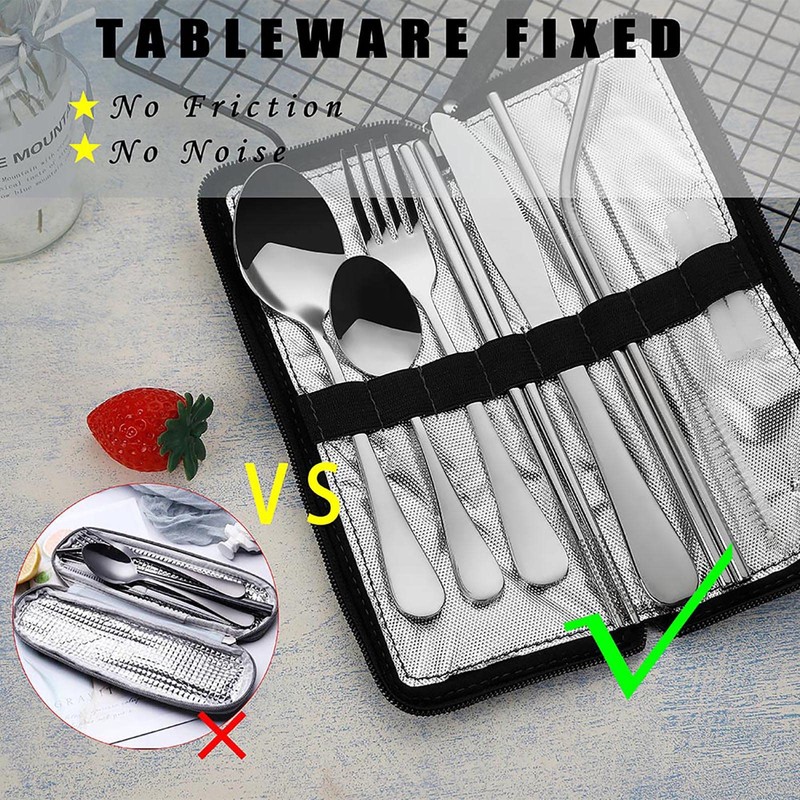 Portable Travel Utensils, Reusable Silverware with Case for Fixing Tableware,