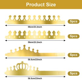 Pack of 20 Golden Paper Crowns for Children and Adults, Adjustable Birthday Crown Paper, Gold Crown Hat, Party Hats, Paper King Crown Set, DIY Party Crown for Birthday Parties, Baby Showers,