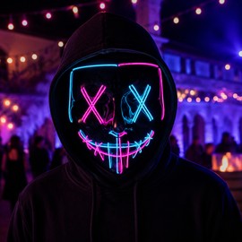 LED Halloween Mask for Cosplay - Light Up Scary Festival Costume Mask for Parties, Night Events and Themed Photography