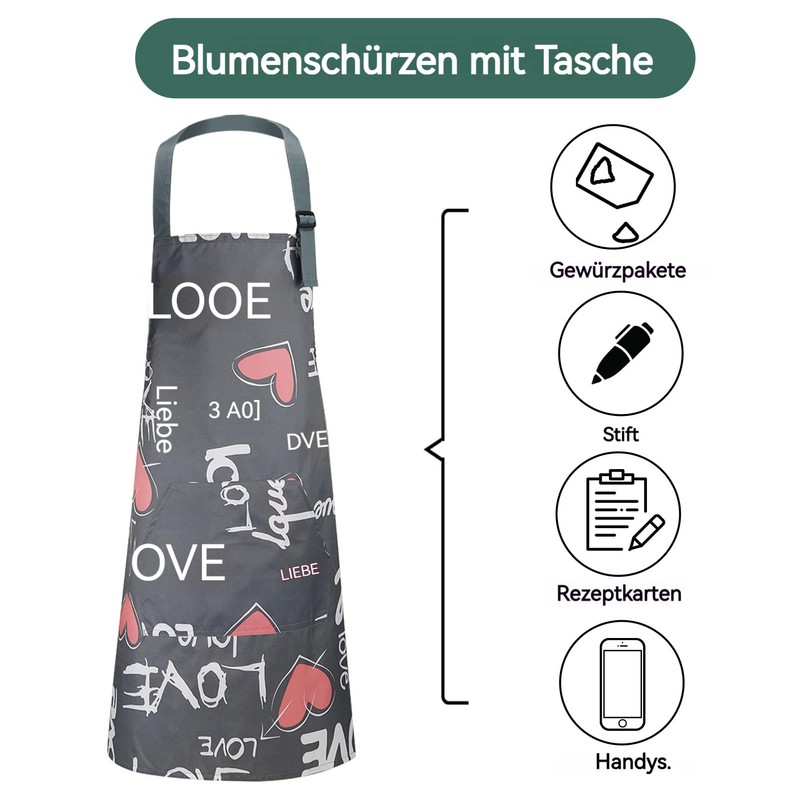 Tczecoo Pack of 4 Flower Aprons with Pocket, Kitchen Aprons