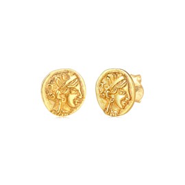 Elli Women's Stud Earrings Amtik Coin Vintage in 925 Sterling Silver Gold-Plated, Sterling Silver, None