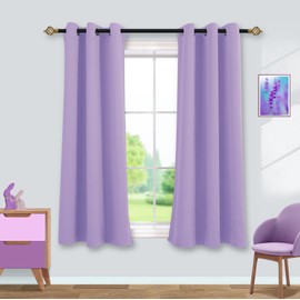 Mrs.Naturall Light Purple Curtains for Girls Bedroom,Lavender Lilac Blackout Short Curtains for Kids Room 2 Panels,45 Inch Length