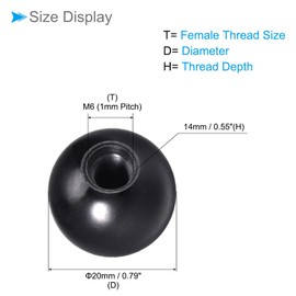 CoCud Thermoset Ball Knob M6 Female Thread 20mm Diameter Plastic Metric Hand Screw Grip Black for Lathe Machine Lever Handle 4pcs