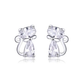 Aretes De Gato Plata S925 Pendientes En Forma De Gatos Para Mujer Elegante Con Piedra Regalo Para Dama Amante De Gatitos- Incluye Caja De Regalo