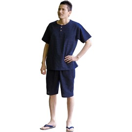 Wata no Sato Jinbei, Woven Kurume Cotton, Home Wear, Work Wear, Made in Japan - Bunjin pattern navy blue