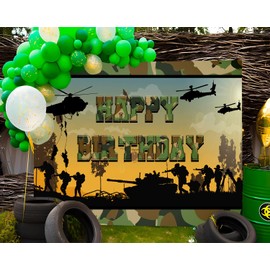 KIKIDOR Camouflage Backdrop Little Military Fan Birthday Party Decoration Army Solider Helicopter Airborne Dawn Action Photography Background Welcome Soldier Party Banner Studio Props 7x5ft BJDWKI296