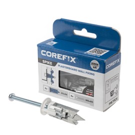 Corefix Spike Heavy Duty Plasterboard Fixings 4 Pack, DIY Kit with M5x60mm Screws. Easy to Install with NO Drill Required. Drywall Anchor, Wall Plug Alternative Suitable for All Plasterboard Types.
