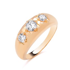 Old English Jewellers 9ct Yellow Gold on Silver Antique Style Three Stone Men's Gypsy Ring P to Z + 1 (Y)