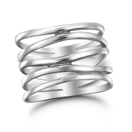 AeraVida Wide Five Band Coil Wrap .925 Sterling Silver Ring | Adjustable Coil Wire Wrap Silver Ring | Sterling Silver Band Ring | 925 Sterling Silver Adjustable Ring | Sterling Silver Rings Sizes (9)
