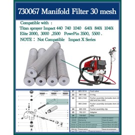 730-067 30 Mesh 5-Packs Fluid Manifold Filter Compatible with Titan Impact 440, 740, 1040i, 640i, 840i, Elite 2000, PowrPin 3500, 5500, and More Models Paint Sprayer Filter