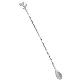 AnSaw Silver 10-Inch Stainless Steel Cocktail Spoon with Leaf Handle - Perfect for Mixing & Layering Drinks in Tall Cups, Bar & Shakers - Durable Long Handle Bar Stirrer,1-Pieces