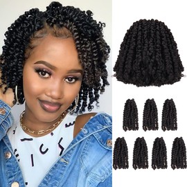 Super Short Passion Twist Crochet Hair for Black Women and Kids-6 Inch 7 Packs Natural Black Pre Looped Pre-twisted Passion Twist Hair,Bob Spring Kinky Twist Bohemian Curl(6"-7P,1B#)