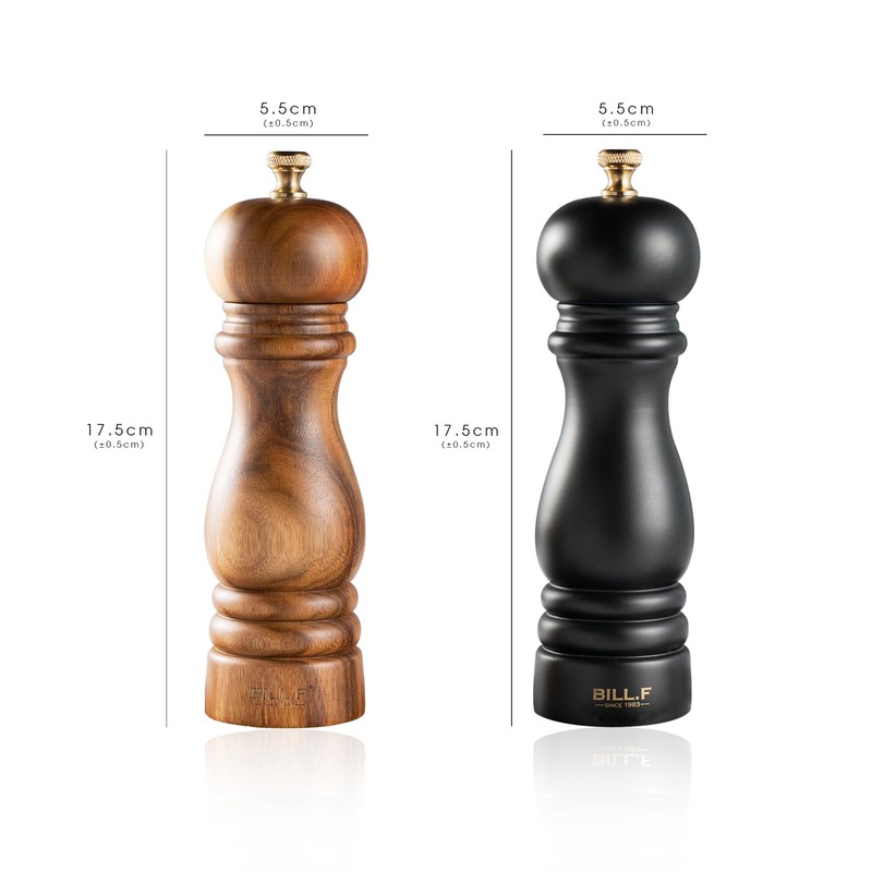 BILL.F Pepper Mill, Salt Mill, Natural Oak Mill, Pepper Mill,