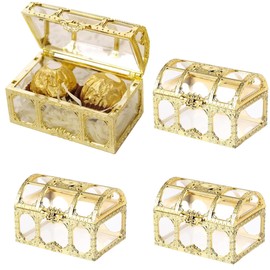 QIUMING Pack of 4 75 x 52 x 50 mm Gift Box with Lid Treasure Chest Small Wedding Chest Gold Bar Gift Box Treasure Chest for Storage for Wedding, Birthday, Party, Christmas (Transparency)
