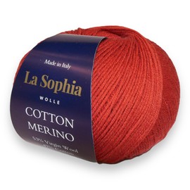 La Sophia Wolle Cotton with Merino Blend, 50 g Wool for Knitting or Crocheting, Colour CM0012 Natural White (CM0015 Terracotta)