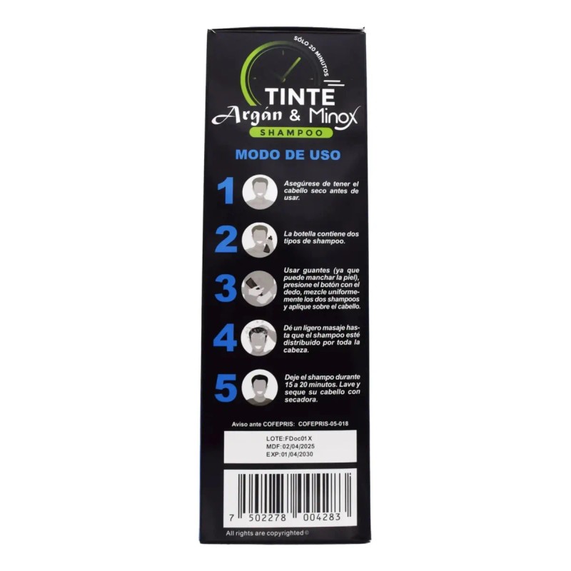 Shampoo Tinte Negro Argan Minox 450 Labs Ncredible