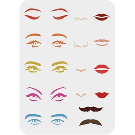 FINGERINSPIRE Facial Features Stencils 11.7x8.3 inch Plastic Eyes Stencils Large Reusable Mouth Lips Pattern Stencil Nose Mustaches Craft Painting Stencil to Draw Faces On Wall Wood Fabric