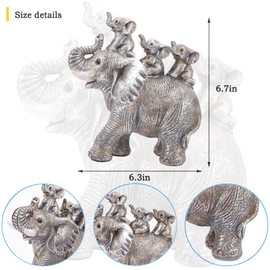 Irayin Elephant Statue Home Decor, Elephant Ornaments, Mother Elephant Carrying Three Babies, Elephant Gifts for Women, Mom Gift, Decoration for Living Room, Office, Bookshelf, Bedroom - Silver