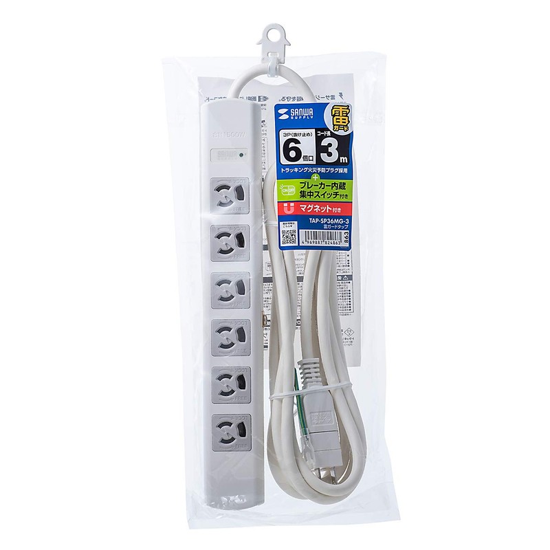 Sanwa Supply TAP-SP36MG-3 Lightning Guard Tap, 3P, 6 Counts, 9.8