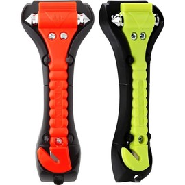 TaskTamer Set of 2 Car Safety Hammer Emergency Escape Tool Auto Car Window Glass Hammer Breaker and Seat Belt Cutter 2-in-1 for Auto Emergency Escape & Family Rescue (Bright Red + Moonlight Green)