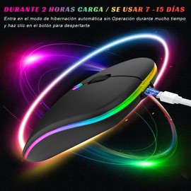 DQST Mouse Inalámbrico, 2.4G Mouse Inalámbrico Recargable, con Receptor USB y Convertidor Type-c, 3 dpi Ajustables, Clic Silencioso, Luz de Respiración de Retroiluminación Colorida. (Negro)