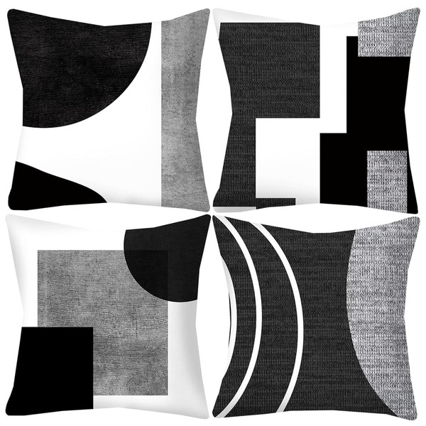 LOHDALOLF Black and White Grey Cushion Covers 45x45 cm Set