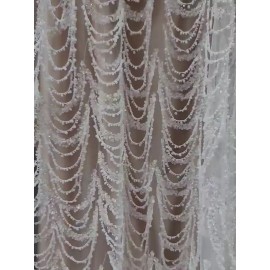 divastyletextiles Pale Yellow Wedding Prom Formal Beaded Lace Fabric - BTY Double Border Scallops