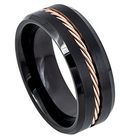 Kriskate & Co. 8mm Mens Tungsten Ring Grooved Rose Gold Braided rope lnlay Wedding Band Matte Finished Comfort Fit Size 7-15 TCR581 (8)