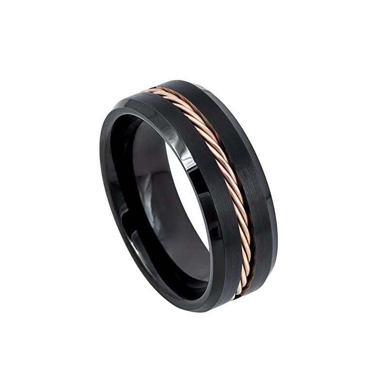 Kriskate & Co. 8mm Mens Tungsten Ring Grooved Rose Gold