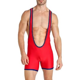 DLSMDOUS Men's Wrestling Singlets Sleeveless Athletic Supporters Wrestling Uniform Sports Bodysuit Jumpsuits for Fun 4325 Red M